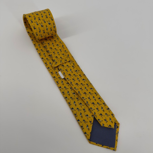 Eton Mens Cricket Print 100% Silk Yellow AOP Necktie Luxury Made in Italy - Picture 5 of 7